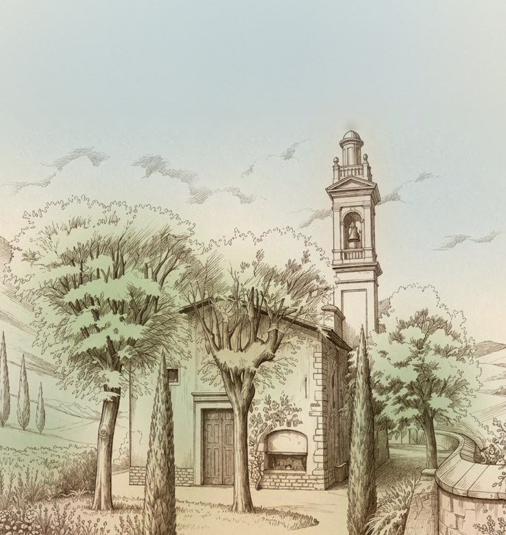 Chiesa di San Rocco, Albino — illustrazione ad acquarello